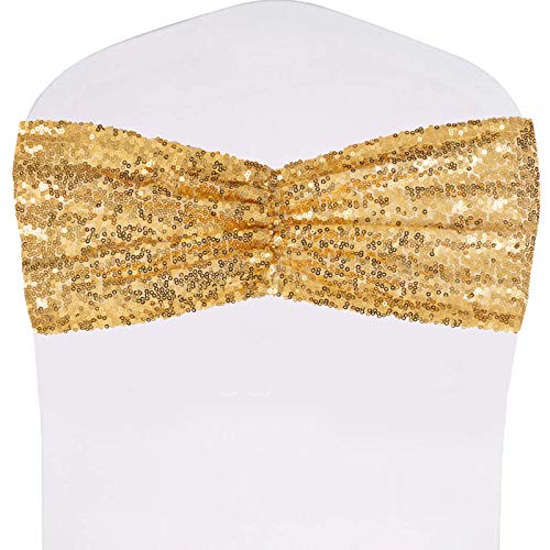 Poise3EHome Gold Sequin Chair Sashes Folding Chair Covers Bow for Party Wedding Reception Decorations, 10 PCS