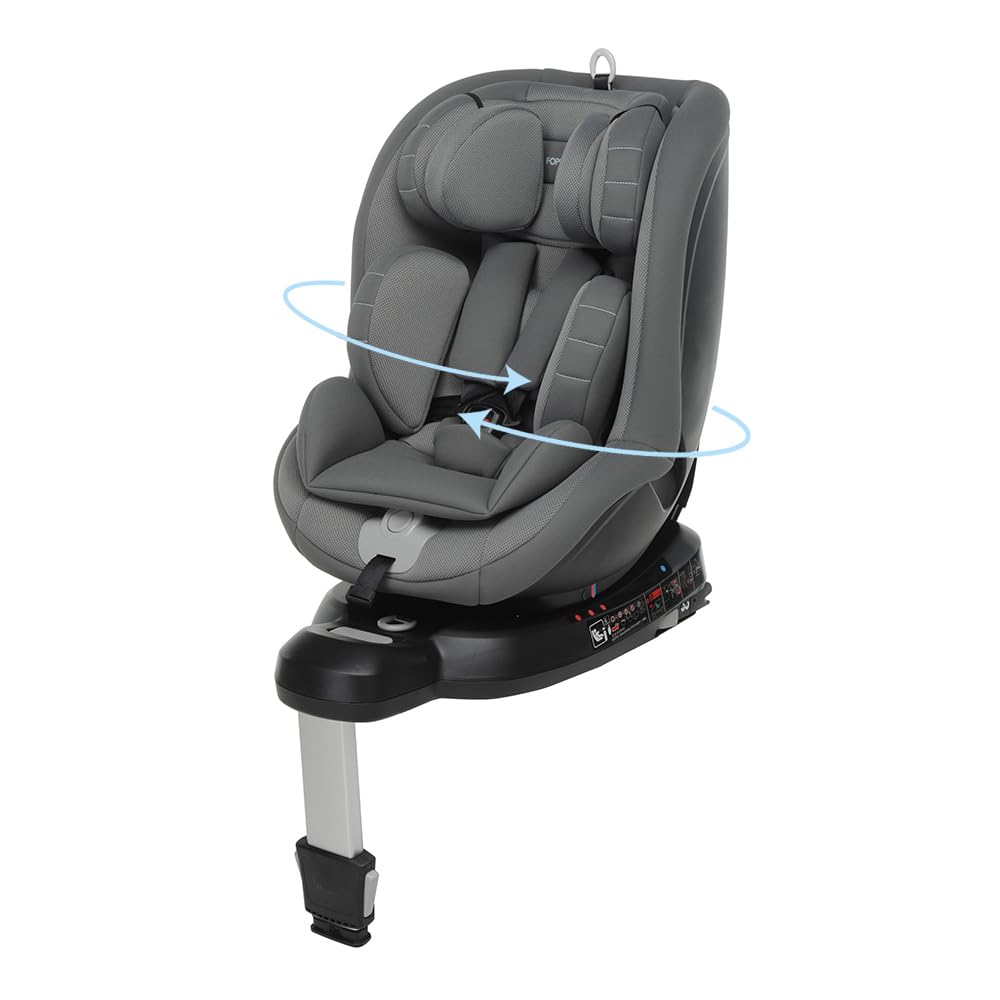 Foppapedretti Seggiolino Auto Logik I-Size, Seduta Girevole a 360°, per bambini da 40 a 105 cm di altezza, conforme ECE R129, Fissaggio Isofix, Poggiatesta a 13 altezze, Grigio