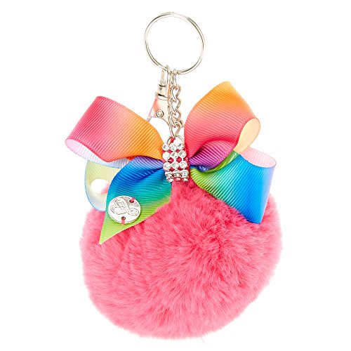 JoJo Siwa Pink Pom Pom with Rainbow Bow Keychain
