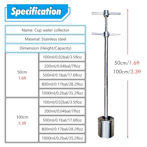 SRNSAEB Stainless Steel Water Sampler Dipper Press Type, 100/200/ 500/800/ 1000 Ml Sampling Cup On Pole for Environmental Monitoring, 1.6ft 3.3ft Liquid Collection Rod(50cm/1.6ft,100ml)