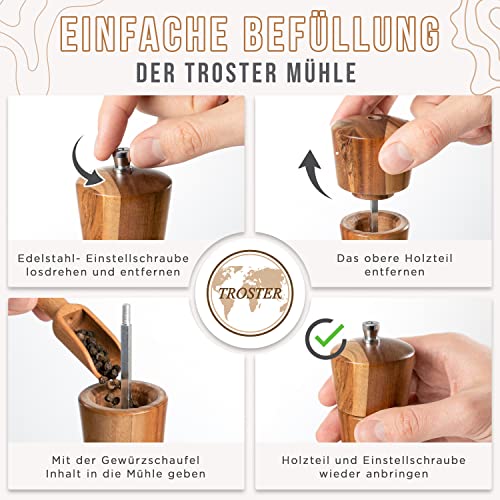 Pfeffermühle Holz Troster Gewürzmühlen Set, 3er Set aus Akazienholz