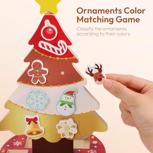 Image of Woodtoe Magnetic Christmas Tree Toy for Toddlers, Montessori Toys for 3 4 5 6 Year Old, Wooden Color Sorting & Stacking Toys, Fine Motor Skills Sensory Toys, Christmas Decorations STEM Gifts for Kids