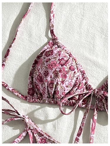 Milumia Women's 2 Piece Swimsuit Floral Drawstring Spaghetti Strap Thong Bikini Set3