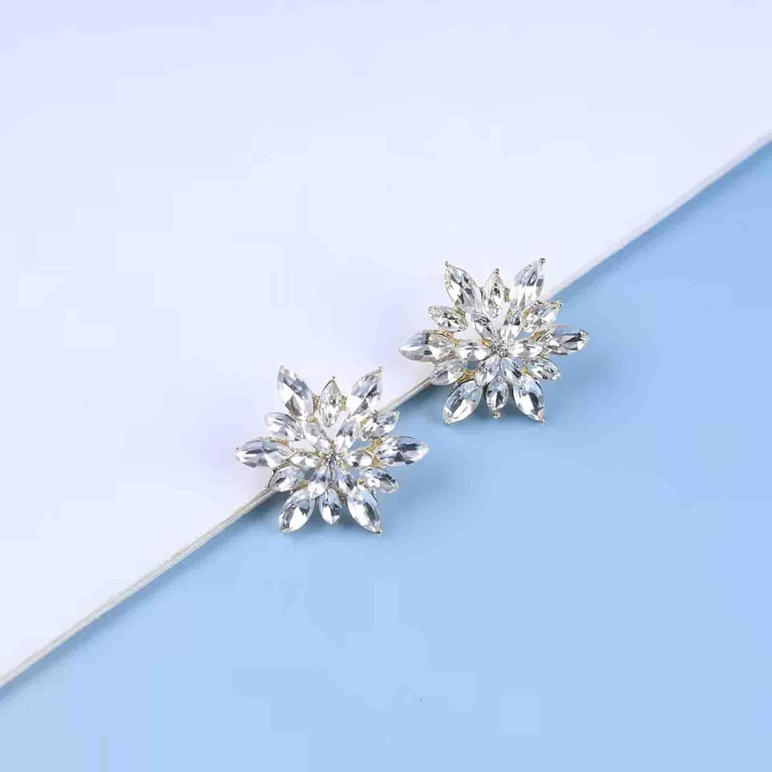 Boho Crystal Flower Earrings Gold Cz Cluster Earrings Vintage Flower Crystal Stud Earrings Sparkly Rhinestone Earrings Jewelry for Women - Image 4