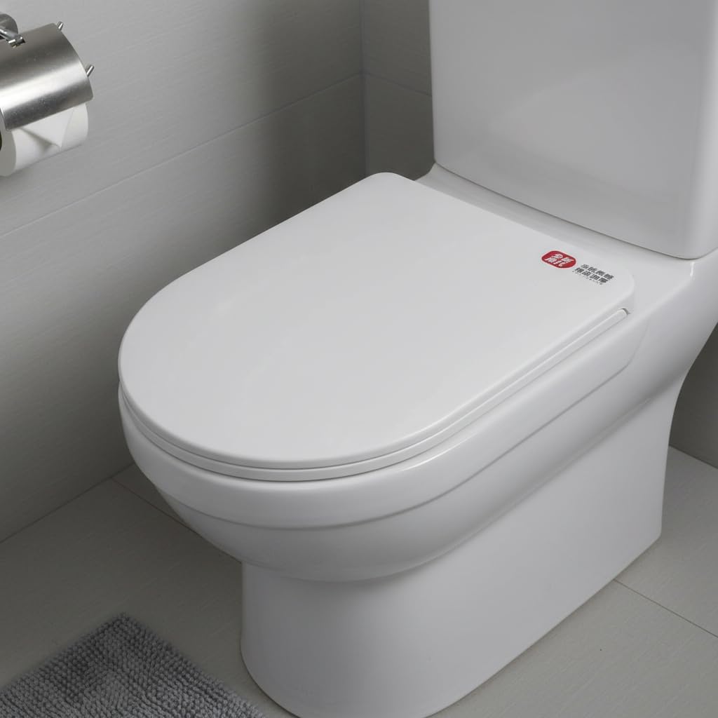 MinSha D-Shape/U-Shape Toilet Seat, Adjustable 17-18 Inch Length, Soft Close Quiet Lid, Heavy Duty PP Material (Anti-Yellowing), Dual-Buckle Quick Release for Easy Cleaning, White (18in)