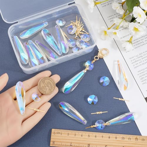 SOFPLATE 1 Box 15pcs 50mm Crystal Chandelier Drops Chandelier Replacement Crystals Clear Glass Icicle Drop Pendant Prism Hanging Chain Ornaments Kit for Bead Room Dining Room Home Wedding Decoration - Image 3