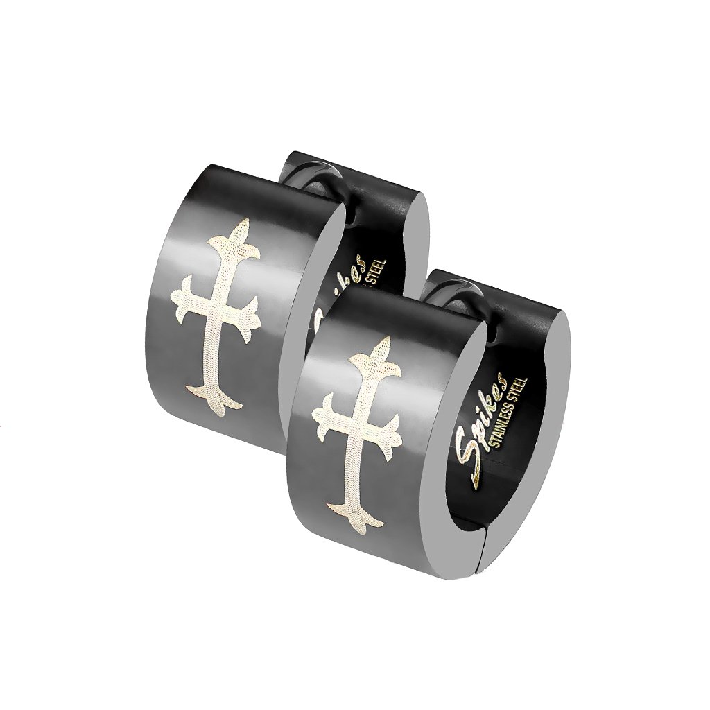 Orecchini a cerchio in acciaio inox, da uomo, con ciondolo a forma di croce nera, idea regalo di Natale per uomini e donne, 13 mm, 13MM, Acciaio inossidabile, Nessuna pietra preziosa