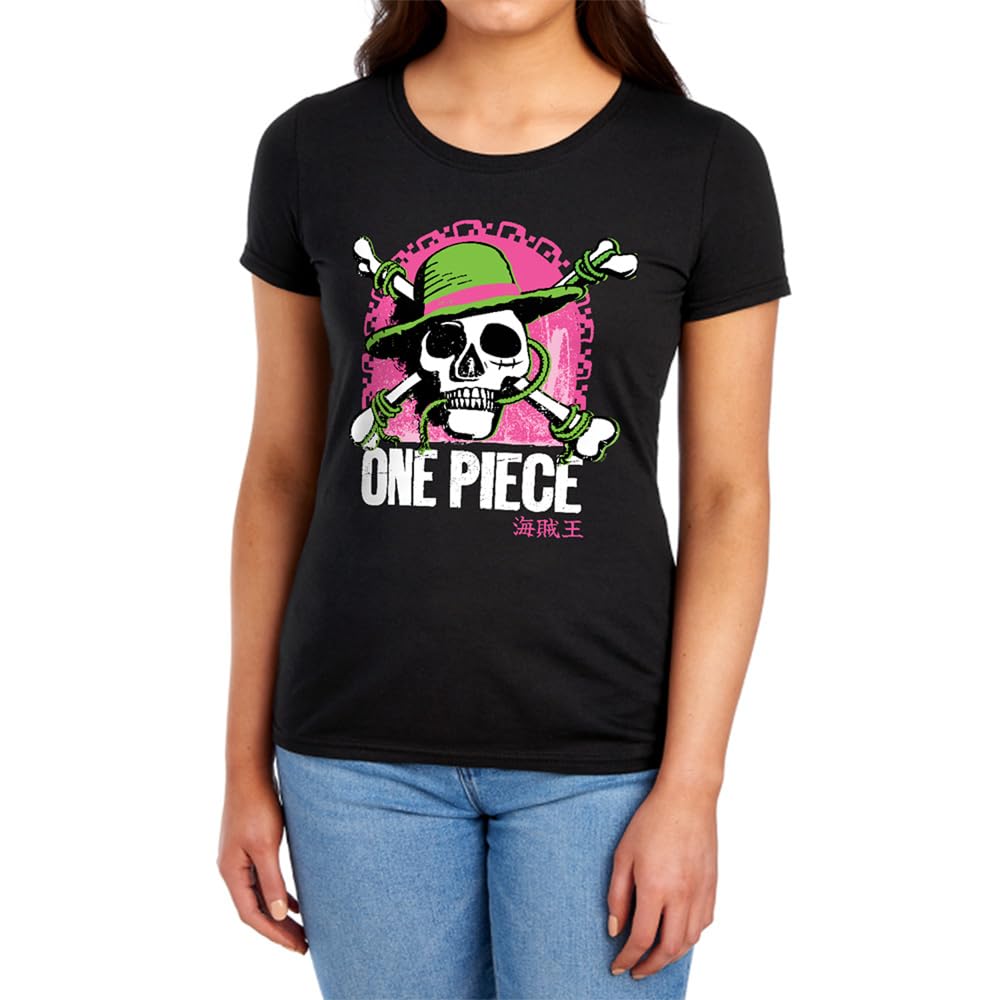 One Piece Bright Jolly Roger Womens T-Shirt, Black, XXL