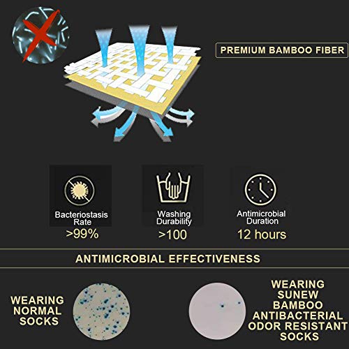 Sunew Mens Black Bamboo Socks, Mens Athletic Business Casual Mid Calf Wick Dry Socks, Full Cushioned Sole Anti Slip Home Indoor Fitness Hiking Trekking Running Socks,3 Pack Black L #TOP2