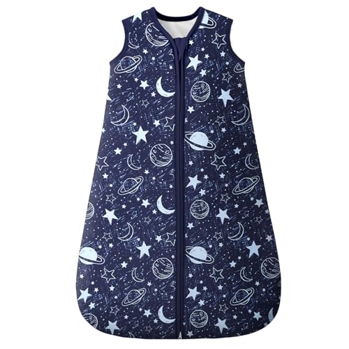 Unnivoll Baby Sleep Sack 18-24 Months TOG 2.5 Winter Baby Wearable Blanket, 100% Cotton Toddler Sleeping Sack with 2-Way Zipper Warm Soft Blue Planet