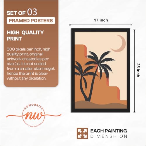 Image of NoWorries Coconut palm tree nature wall paintings for living room /Wall hangings for home decor, Wall art framed poster art prints (Theme-minimal) multicolor frame (Art-16, 17x25inch)