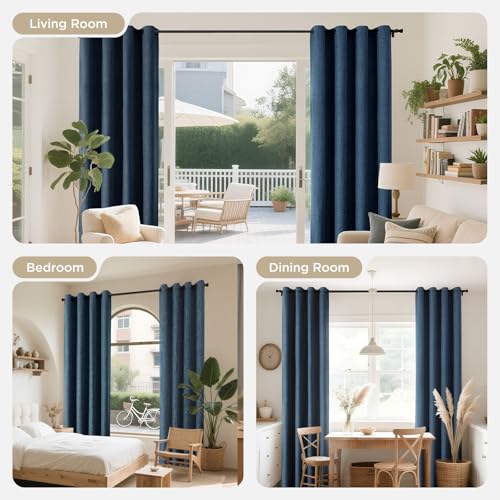 Image of Joydeco Denim Blue Blackout Curtains 72 Inches Long, Blue Curtains 72 Inch for Living Room 2 Panels Set, Textured Room Darkening Thermal Drapes for Bedroom(52x72 inch, Denim Blue)
