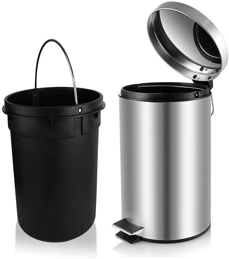 OPR Stainless Steel Round Pedal Dustbin with Soft Close Lid | Steel Dustbin For Home, Kitchen, Bathroom, Office And Washroom with plastic bucket (Silver, 15 Ltr)(big size)