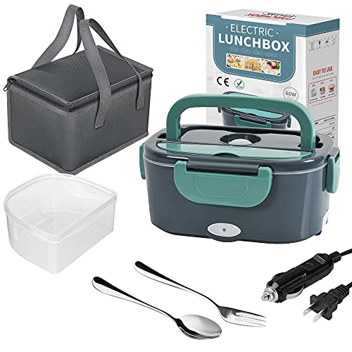 Electric Lunch Box Food Warmer Rice Heater for Car/Truck Travel Home Office ,12/24V&110V 60W,Faster Heating with Leak-proof 304 SS Lunch Box Containers,Gift Pack Portable Insulated Carry Bag