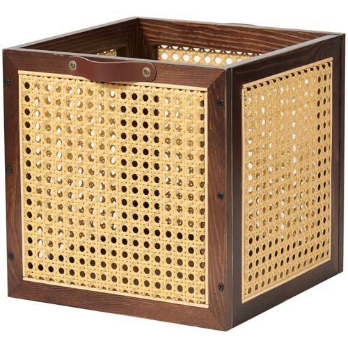 VinneGenzz Rattan Storage Cubes Wooden Storage Baskets Boxes Decorative Natural