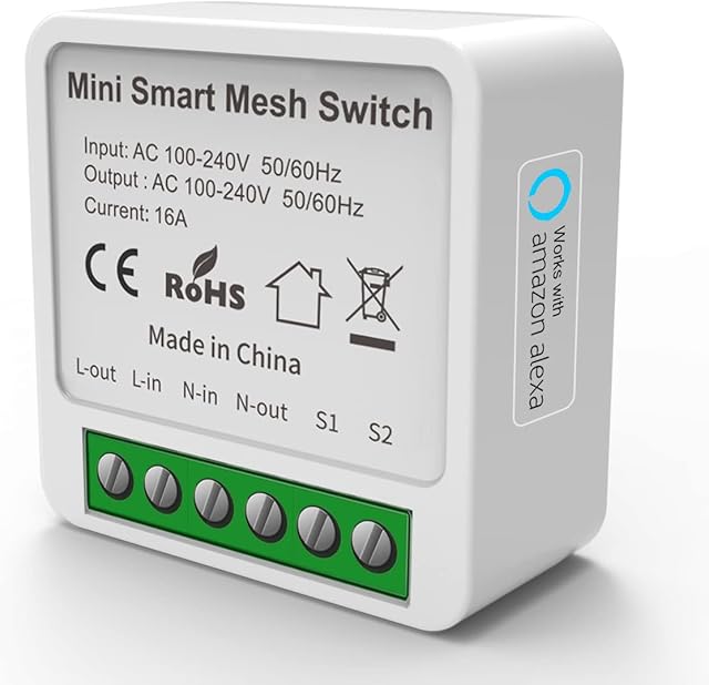 Mini Wireless Switch Works with Alexa, SIUES Smart Bluetooth Light Switch with Remote Control and Voice Control for AlexaAPP, Neutral Conductor Required, 41x41x20 mm