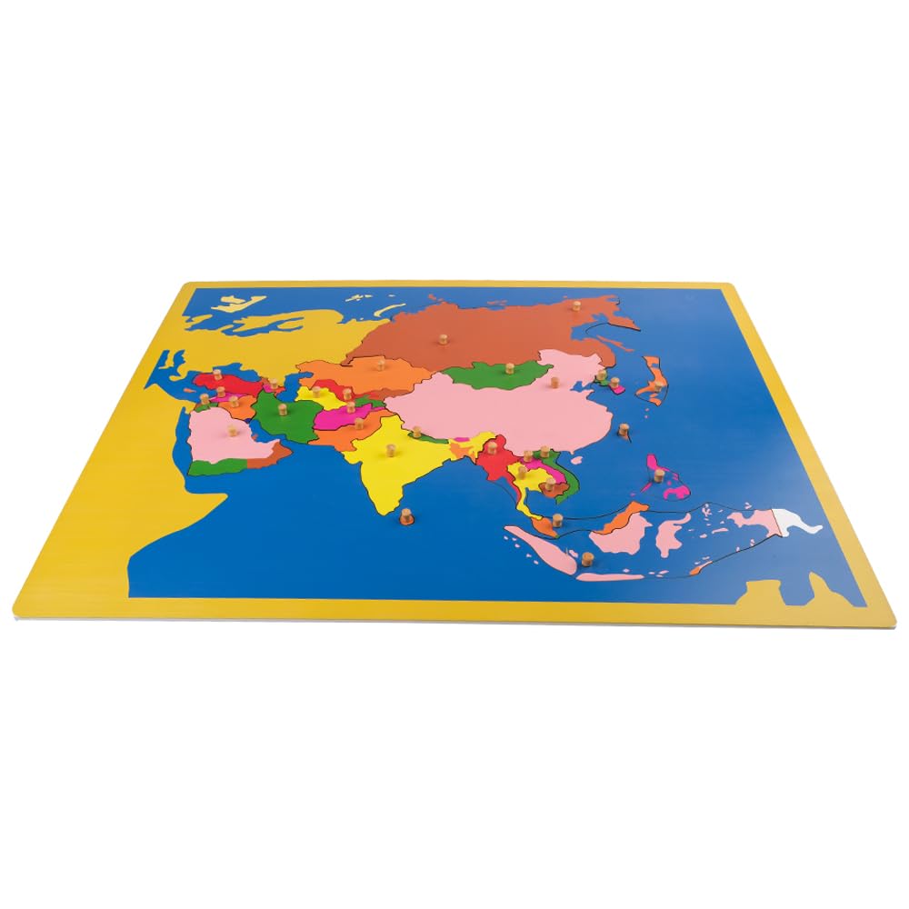 Montessori Map for Asia, Wooden Globe, 3D Puzzle Map of Continents and Countries with Wooden Knobs, Educational Toy - Geography Material - Image 2