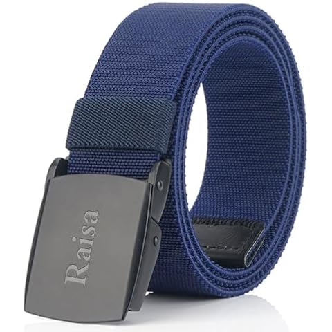 SNOAONS Custom Men Nylon Belt Metal buckle No Holes Invisible Belt Casual Belt for Men Work Can Be Equipped with a Holster (M1 Blue) Cover