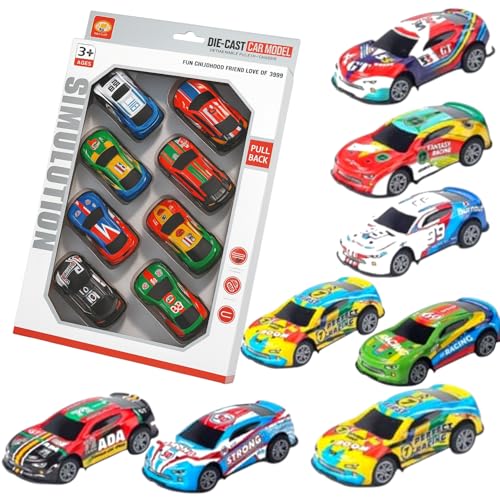 Image of SHAKTISM Die Cast Metal Toy Cars Set - 1:43 Scale Pull Back Action Cars with Open Doors, 4 Model Designs, Mini Vintage Car Collection for Kids Boys Girls, Gift Toy (Die-Cast Car Set 8Pcs)