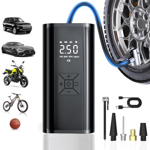 【2024年新登場】電動空気入れ 自転車 車 充電式 コードレス バイク 空気入れ 電動 多機能 4種単位換算 空気圧指定可 自動停止 最大圧力150PSI 多機能電動空気入れ 8000mAh Type-c出力ポート急速充電 自動車/自転車/ボール/浮き輪/バイク/ボート/プール SOS非常灯/LED懐中電灯 機能付き 日本語説明書付き