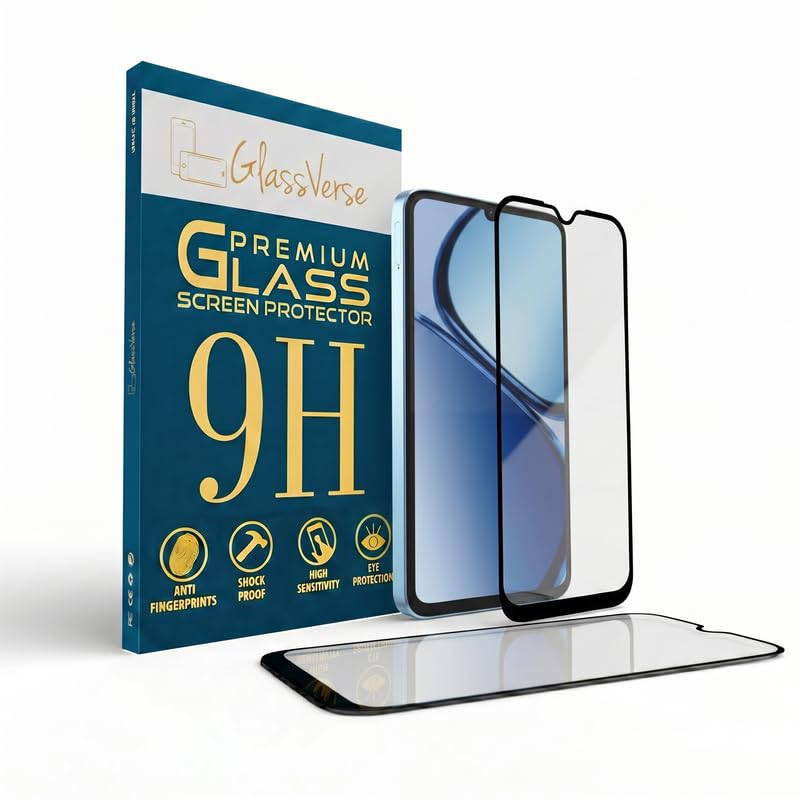 Image of GlassVerse PureView Tempered Glass for Realme C63 | Crystal Clear, 9H Hardness Screen Protector, Edge to Edge, Case Friendly, Hassle-less Installation Kit Included. (Pack of 2)