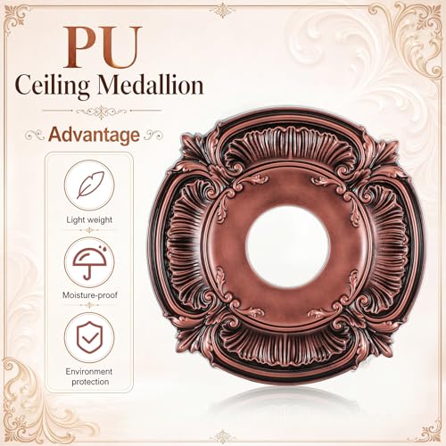 Image of 2 Pieces PU Ceiling Medallion Decorative Ceiling Fan Medallion Round Home Lighting for Light Fixtures Chandeliers, 12 inchod x 3.5 inchID (Brown)