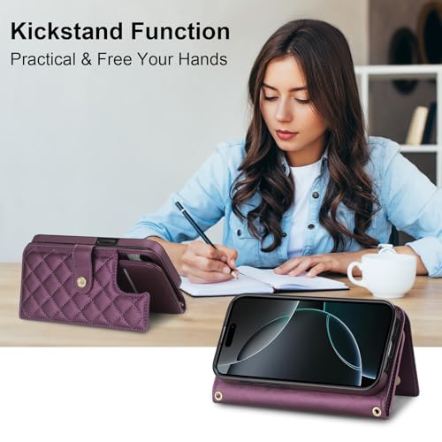 Vofolen VFLEN-PTCKSPP-827 Compatible With Iphone 16 Pro Case With Card Holder Crossbody Wrist Strap Leather Flip Case thumb #4