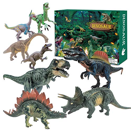 Mouttop Dinosaur Toys, 8 Pcs Realistic Dinosaur Figures Jurrasic World Jumbo Dinosaurs Playset with Booklet for Kids, Big Dinosaurs for 3 Over Year Old Boys and Girls Children's Birthday Gift