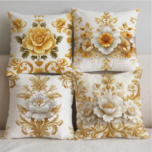 Housse coussin 60x60cm fleurs rose en lin premium double face imperméable - 3