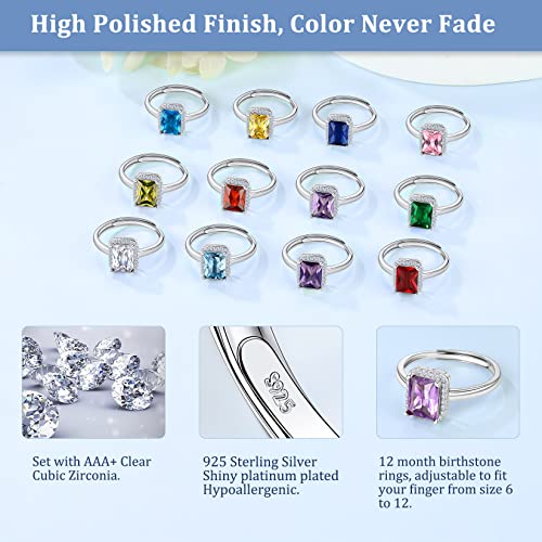Suplight 925 Sterling Silver Round Shape/Heart/Square/Pear Shape Birthstone Ring, Sparkling Solitaire Engagement Wedding Rings for Women (with Gift Box)4