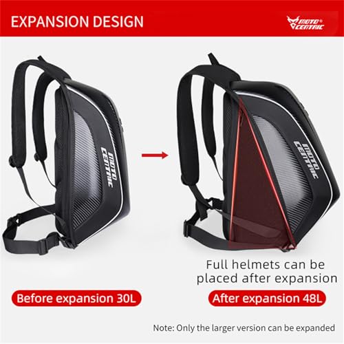 mjmoto 48L Motorrad-Rucksack, Helmtasche, wasserdicht, Kohlefaser, Moto-Rucksack, Hartschale, reflektierend, Motorradkoffer, Rot