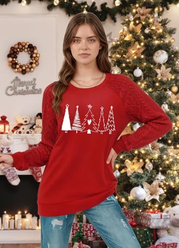 LHBNK Christmas Shirts for Women: Merry Christmas Shirt Letter Print Tees Xmas Tree Graphic Long Sleeve Tops — view 5