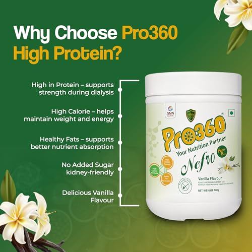 Image of Pro360 Nefro HP Powder - Vanilla Flavour, 400g - High Protein Dialysis Care Nutritional Supplement for Renal Support - Protein Powder with L-Taurine, L-Carnitine & Essential Nutrients (Pack of 2)