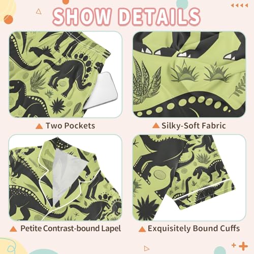 senya Dinosaurs Of Different Satin Summer Pajama Sets Silk Short Sleeve Button Down Sleepwear3