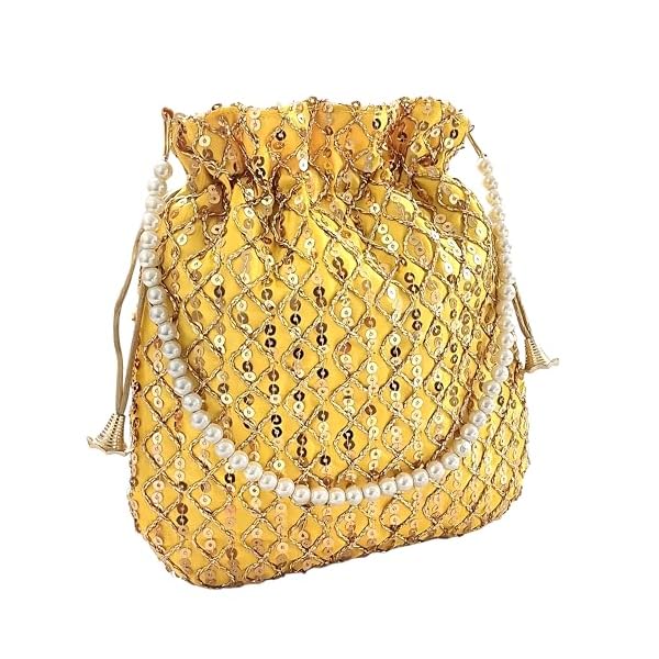 DUCHESS Women's Sequin Lemon Potli Bag Purse with Pearl Handle (Pack of 10) - Image 3