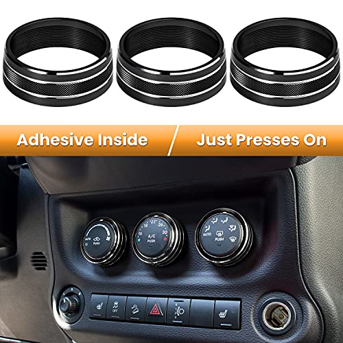 Audio Air Conditioning Button Cover Decoration Twist Switch Ring Trim for Jeep Wrangler JK JKU Patriot 2011-2018, Compass 11-16, Liberty 08-12, Dodge Challenger 08-14 Interior Accessories Black