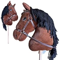 Playful Minds Large Hobby Horse for Kids and Adults – Show Quality with Rhinestone Studded Bridle, Removable Reins, and Long Mane – Plush Handmade Tournament Stick Horse (Bay (Brown))
