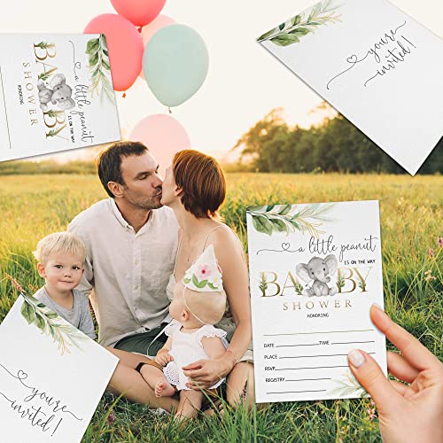 Baby Shower Party Invitation, Greenery Elephant Baby Shower Invitations For Boys Girls, Little Peanut Baby Shower Fill-In Invites, Neutral Gender Reveal Party Decorations, Set Of 25 Cards With 25 Envelopes (A05) #TOP2
