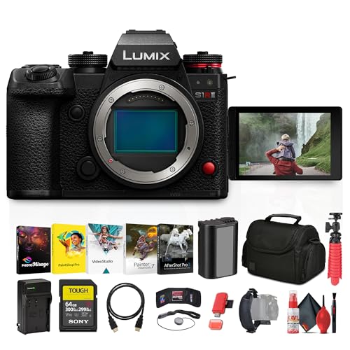 Panasonic Lumix S1R II Mirrorless Camera | 44.3MP Full-Frame Sensor | 8K Video | 40fps Burst (DC-S1RM2BODY) + 64GB Memory Card + Photo Software + Camera Bag + Charger + Flex Tripod + HDMI Cable + More