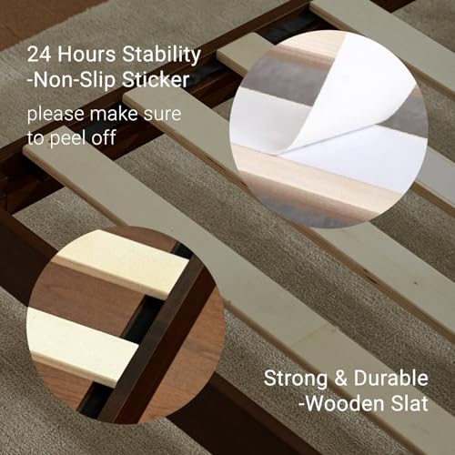Image of LIFEMENT Full Bed Frame Classic Wood Platform, Noise Free, Under Bed Storage, No Box Spring Needed, Easy Assembly, Cherry