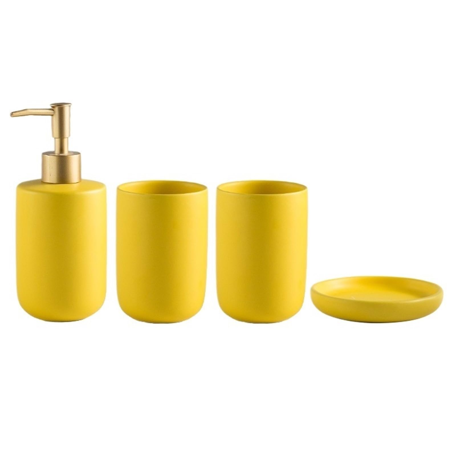 dozownik mydła Zestaw 4 ceramicznych akcesoriów łazienkowych zawiera dozownik mydła, kubek do płukania ust i mydelniczkę(Yellow)