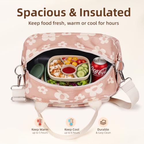 Image of LOVELYWIND Large Insulated Lunch Bag For Women,Pink Lunch Box 12L | Large Shoulder Strap Lunch Tote With Insulated Lining; Stylish Look For Work, School, Picnic, And Organized Meals.