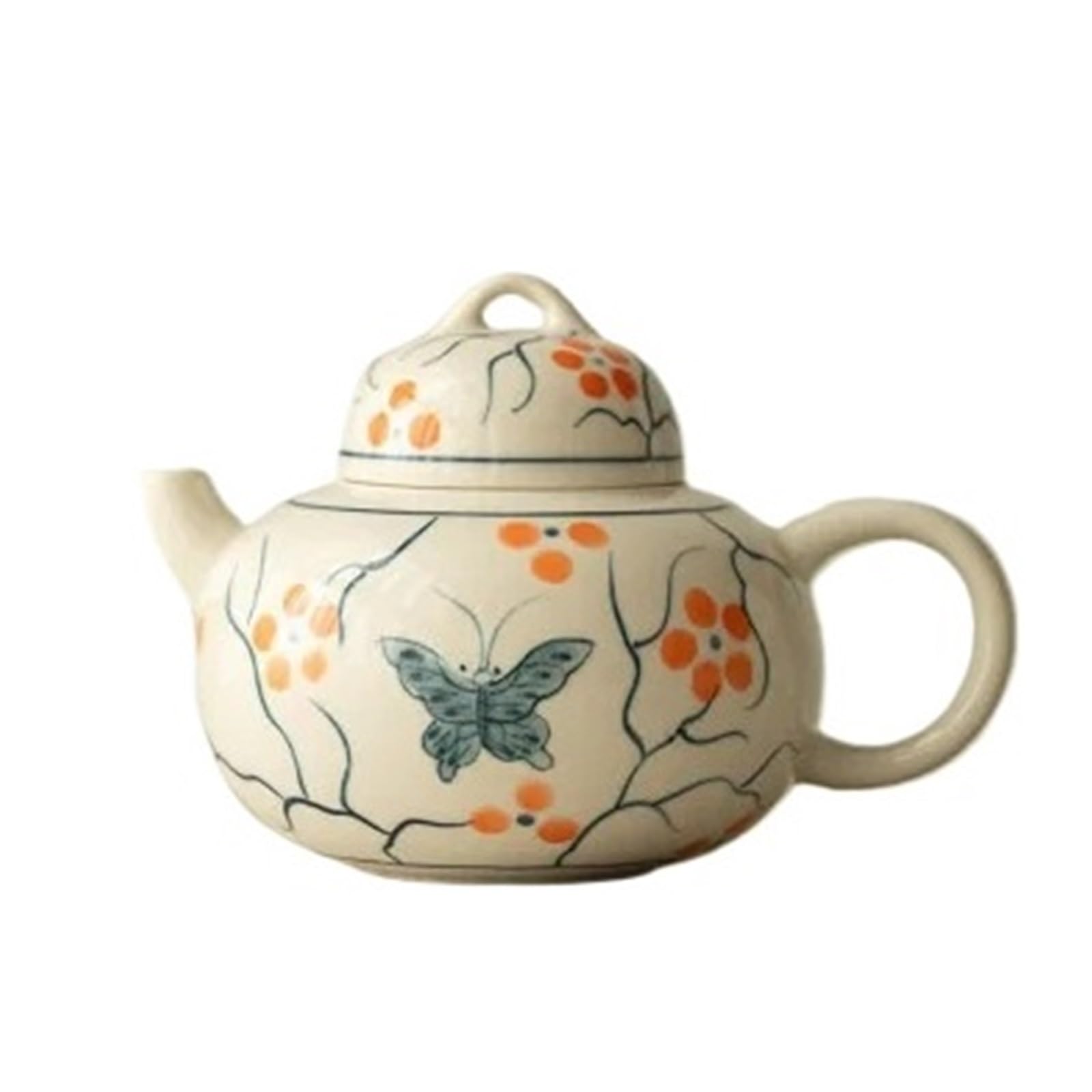 Théière en céramique avec filtre et motif papillon porcelaine pour infusion artisanale