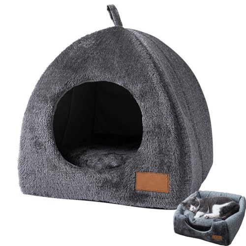 Cuccia per gatti da interni, casetta triangolare, grotta per cani, tenda igloo per cani di piccola taglia, cuscino rimovibile e lavabile, 28 x 28 x 30 cm