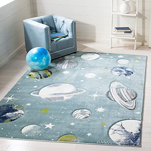 Image of SAFAVIEH Area Rug 8x10 - Carousel Kids Collection - Large - Teal & Ivory, Non-Shedding & Easy Cleaning, Ideal for Boys & Girls in Playroom, Nursery, Bedroom (CRK103J)