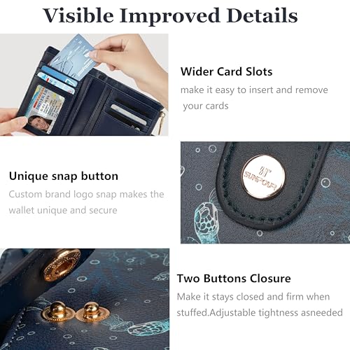Image of Small Womens Wallet,Bifold Leather Wallet for Women RFID Card Holder Ladies Compact Pocket Wallet for Crossbody Bag (Sea turtle)