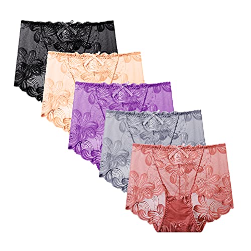 Juplizy Unterhosen Damen Spitze Set, 5er Pack Slips Hohe Taille Frauen Hipster, M Cover
