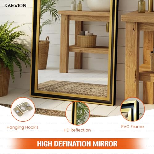 Image of 63x21 Inch Full Length Mirror Black Gold Frame, 5mm High-Definition Wall Mirror, Vertical or Horizontal Hanging Large Body Dressing Mirror for Entryway, Bedroom & Living Room
