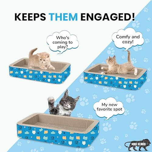 Image of Foodie Puppies Scratching Pad with Catnip for Cats and Kittens (Rectangle Crater 49 x 28 x 12 cm) | Corrugated Scratcher Cardboard for Cats, Kitten for Furniture Protection, Durable Texture Design