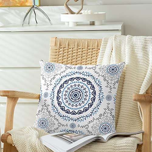 Calitime Throw Pillow Cases Pack Of 2 Cozy Fleece Leaves Vine Medallion Compass Bohemia Decorative Cushion Covers For Couch Bed Sofa Farmhouse Decoration 18 X 18 Inches Navy Blue Grey #TOP3